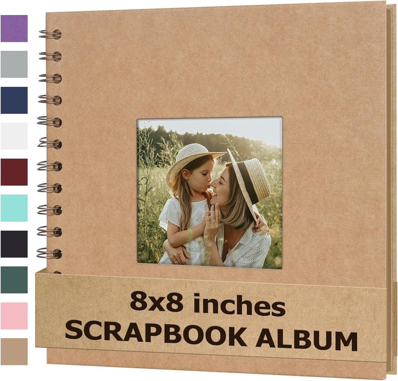 Bonyomor Scrapbook Album 8x8 Inches Photo Album Hardcover Kraft with Window Scrap Book Blank Memory Book for Baby Wedding Guest Book Couples Graduation Travel DIY Anniversary, 40 Pages Brown - Image 1
